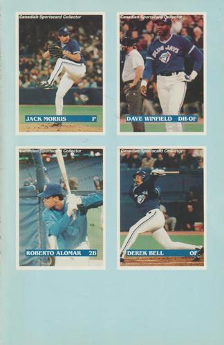 1992 Canadian Sportscard Collector - Panels #1-4 Jack Morris / Dave Winfield / Roberto Alomar / Derek Bell Front