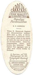 1935 Carreras Popular Personalities (Oval) #55 Walter Hammond Back