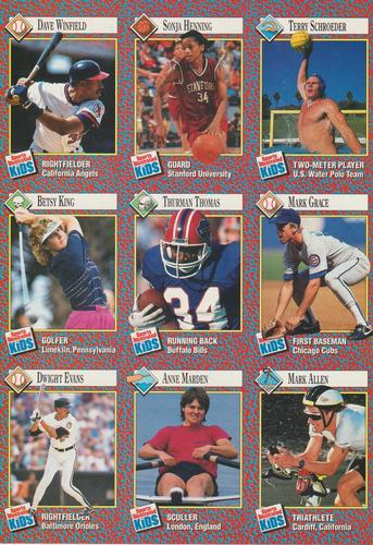 1991 Sports Illustrated for Kids - Original 9-Card Sheets #280-288 Terry Schroeder / Sonja Henning / Dave Winfield / Mark Grace / Thurman Thomas / Betsy King / Mark Allen / Anne Marden / Dwight Evans Front