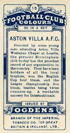 1906 Ogden's Football Club Colours #13 Aston Villa Back