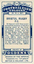 1906 Ogden's Football Club Colours #20 Bristol RFC Back
