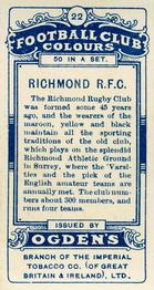 1906 Ogden's Football Club Colours #22 Richmond F.C. Back