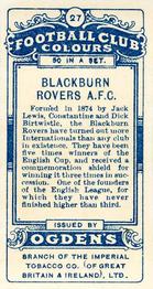 1906 Ogden's Football Club Colours #27 Blackburn Rovers Back