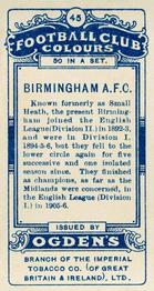 1906 Ogden's Football Club Colours #45 Birmingham City Back