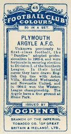 1906 Ogden's Football Club Colours #48 Plymouth Argyle Back