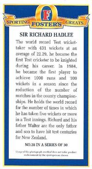 1994 Foster's Sporting Greats #28 Richard Hadlee Back