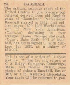1933 C.A. Briggs Co. #24 Babe Ruth Back