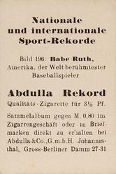 1932 Abdulla Cigarettes #196 Babe Ruth Back