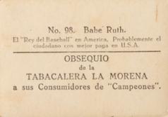 1928 Tabacalera La Morena #98 Babe Ruth Back