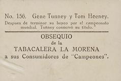 1928 Tabacalera La Morena #156 Gene Tunney / Tom Heeney Back