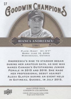 2020 Upper Deck Goodwin Champions - ePack Weekly Variations #27 Bianca Andreescu Back
