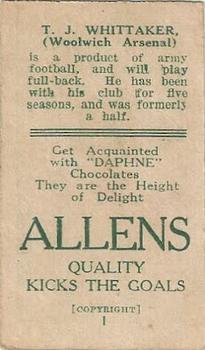 1925 A.W. Allen (Confectionery) Footballers #1 Tom Whittaker Back