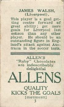 1925 A.W. Allen (Confectionery) Footballers #3 Jimmy Walsh Back