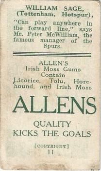 1925 A.W. Allen (Confectionery) Footballers #11 Billy Sage Back
