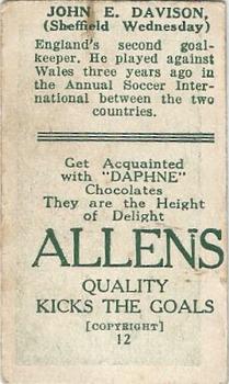 1925 A.W. Allen (Confectionery) Footballers #12 Teddy Davison Back