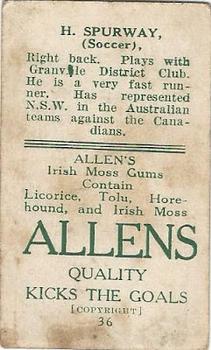 1925 A.W. Allen (Confectionery) Footballers #36 Harry Spurway Back