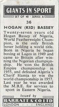 1959 Barratt & Co. Giants in Sports #36 Hogan Bassey Back