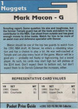 1991 SCD Pocket Price Guide #1 Mark Macon Back