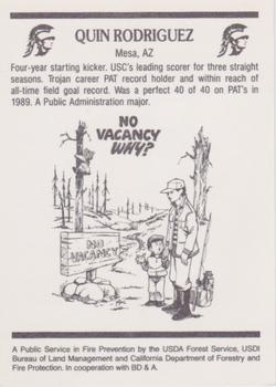 1990 USC Trojans Smokey #NNO Quin Rodriguez Back