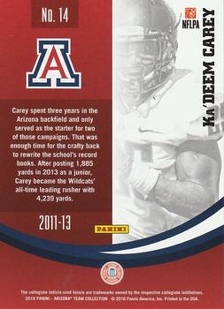 2016 Panini Arizona Wildcats - Arizona Black #14 Ka'Deem Carey Back