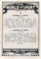 1939 African Tobacco World of Sport (Small) #34 George Herman Ruth Back