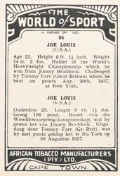 1939 African Tobacco World of Sport (Small) #84 Joe Louis Back