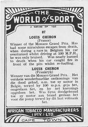 1939 African Tobacco World of Sport (Small) #87 Louis Chiron Back