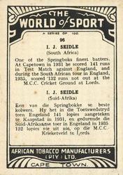 1939 African Tobacco World of Sport (Small) #96 Jack Siedle Back