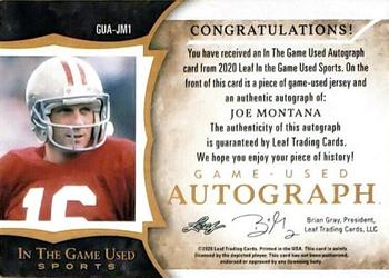 2020 Leaf In The Game Used Sports - In The Game Used Autographs Emerald Foil #GUA-JM1 Joe Montana Back