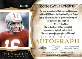 2020 Leaf In The Game Used Sports - In The Game Used Autographs Magenta Spectrum Foil #GUA-JM1 Joe Montana Back