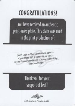 2020 Leaf In The Game Used Sports - In The Game Used Autographs Printing Plates Cyan #GUA-MH1 Martina Hingis Back
