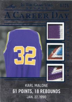 2020 Leaf In The Game Used Sports - A Career Day Relics Navy Blue Foil #CD-18 Karl Malone Front