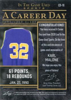 2020 Leaf In The Game Used Sports - A Career Day Relics Platinum Blue Spectrum Foil #CD-18 Karl Malone Back
