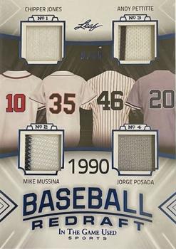 2020 Leaf In The Game Used Sports - Baseball Redraft Relics Navy Blue Foil #BBR-02 Chipper Jones / Mike Mussina / Andy Pettitte / Jorge Posada Front