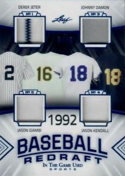 2020 Leaf In The Game Used Sports - Baseball Redraft Relics Navy Blue Foil #BBR-03 Derek Jeter / Jason Giambi / Johnny Damon / Jason Kendall Front