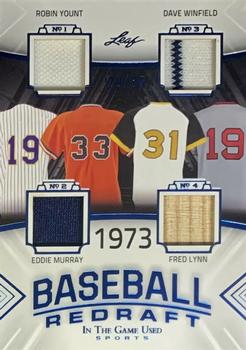 2020 Leaf In The Game Used Sports - Baseball Redraft Relics Navy Blue Foil #BBR-11 Robin Yount / Eddie Murray / Dave Winfield / Fred Lynn Front