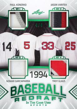 2020 Leaf In The Game Used Sports - Baseball Redraft Relics Emerald Foil #BBR-04 Paul Konerko / Nomar Garciaparra / Jason Varitek / Troy Glaus Front