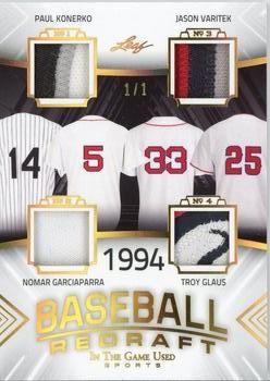 2020 Leaf In The Game Used Sports - Baseball Redraft Relics Gold Spectrum Foil #BBR-04 Paul Konerko / Nomar Garciaparra / Jason Varitek / Troy Glaus Front