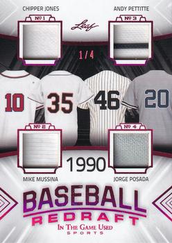 2020 Leaf In The Game Used Sports - Baseball Redraft Relics Magenta Spectrum Foil #BBR-02 Chipper Jones / Mike Mussina / Andy Pettitte / Jorge Posada Front