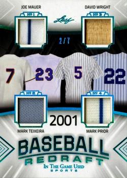 2020 Leaf In The Game Used Sports - Baseball Redraft Relics Platinum Blue Spectrum Foil #BBR-14 Joe Mauer / Mark Teixeira / David Wright / Mark Prior Front