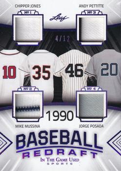 2020 Leaf In The Game Used Sports - Baseball Redraft Relics Purple Spectrum Foil #BBR-02 Chipper Jones / Mike Mussina / Andy Pettitte / Jorge Posada Front