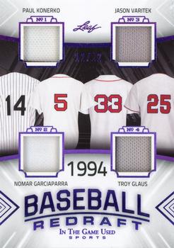 2020 Leaf In The Game Used Sports - Baseball Redraft Relics Purple Spectrum Foil #BBR-04 Paul Konerko / Nomar Garciaparra / Jason Varitek / Troy Glaus Front