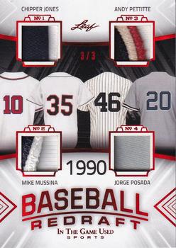 2020 Leaf In The Game Used Sports - Baseball Redraft Relics Red Spectrum Foil #BBR-02 Chipper Jones / Mike Mussina / Andy Pettitte / Jorge Posada Front