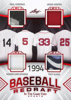 2020 Leaf In The Game Used Sports - Baseball Redraft Relics Red Spectrum Foil #BBR-04 Paul Konerko / Nomar Garciaparra / Jason Varitek / Troy Glaus Front