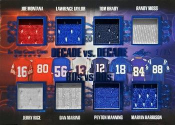 2020 Leaf In The Game Used Sports - Decade VS Decade Relics Navy Blue Foil #DD-08 Joe Montana / Jerry Rice / Lawrence Taylor / Dan Marino / Tom Brady / Peyton Manning / Randy Moss / Marvin Harrison Front