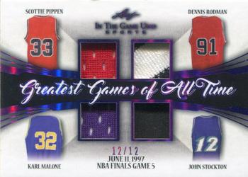 2020 Leaf In The Game Used Sports - Greatest Games of All-Time Relics Purple Spectrum Foil #GGAT-14 Scottie Pippen / Dennis Rodman / Karl Malone / John Stockton Front