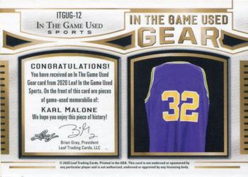 2020 Leaf In The Game Used Sports - In The Game Used Gear Relics Navy Blue Foil #ITGUG-12 Karl Malone Back