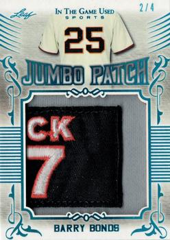 2020 Leaf In The Game Used Sports - Jumbo Patch Relics Platinum Blue Spectrum Foil #JP-05 Barry Bonds Front