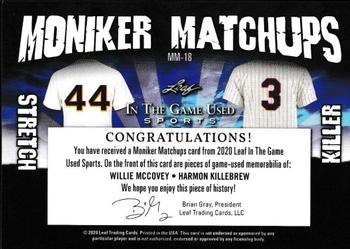2020 Leaf In The Game Used Sports - Moniker Matchups Relics Navy Blue Foil #MM-18 Willie McCovey / Harmon Killebrew Back
