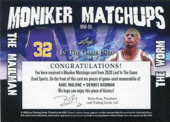 2020 Leaf In The Game Used Sports - Moniker Matchups Relics Purple Spectrum Foil #MM-05 Karl Malone / Dennis Rodman Back